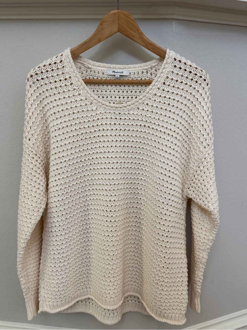 Madewell Cream  Open-Knit Long  Sleeve Crew Neck Sweater